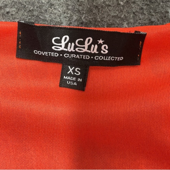 LuLu’s Social Philosophy Coral Red Boho Print Halter Back Tie Mini Dress•X-Small - Picture 6 of 8